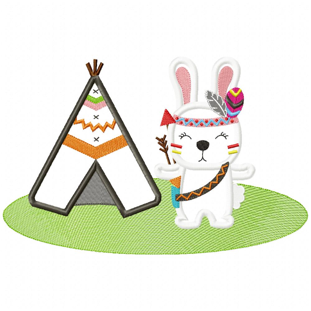 Indian Boho Bunny and Tee Pee - Applique