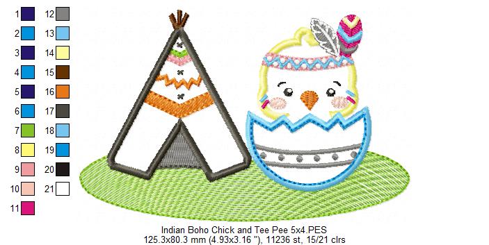 Indian Boho Chick and Tee Pee - Applique