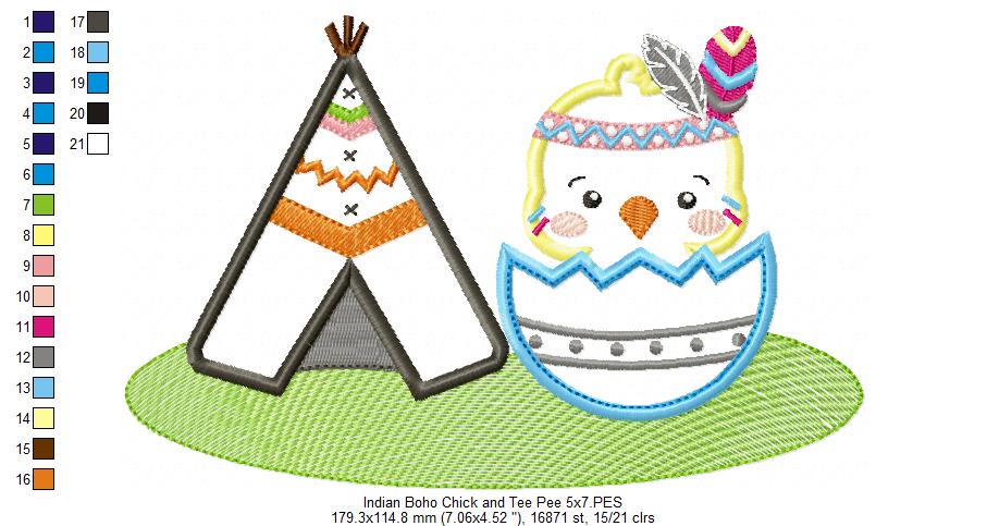 Indian Boho Chick and Tee Pee - Applique