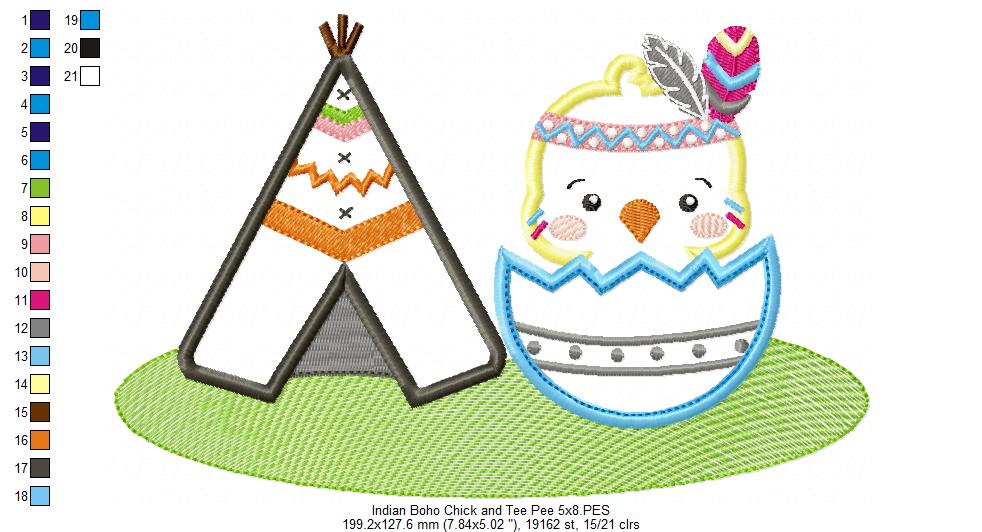 Indian Boho Chick and Tee Pee - Applique