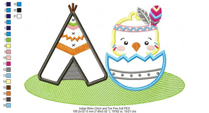 Indian Boho Chick and Tee Pee - Applique