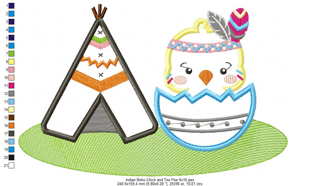 Indian Boho Chick and Tee Pee - Applique