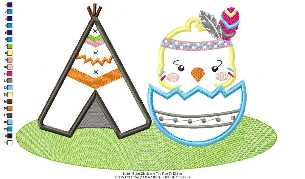 Indian Boho Chick and Tee Pee - Applique