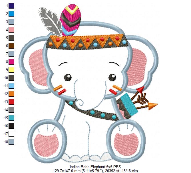 Indian Boho Elephant - Applique - Set of 2 designs