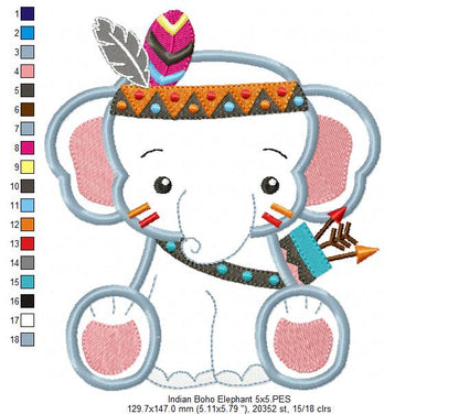 Indian Boho Elephant - Applique - Set of 2 designs