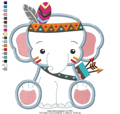 Indian Boho Elephant - Applique - Set of 2 designs
