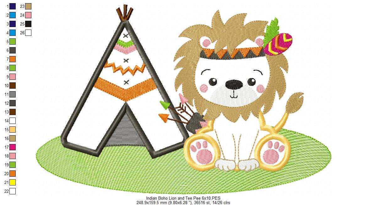 Indian Boho Lion - Applique - Set of 2 designs