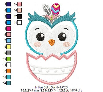 Indian Boho Owl - Applique - Machine Embroidery Design