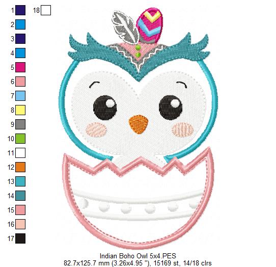 Indian Boho Owl - Applique - Machine Embroidery Design