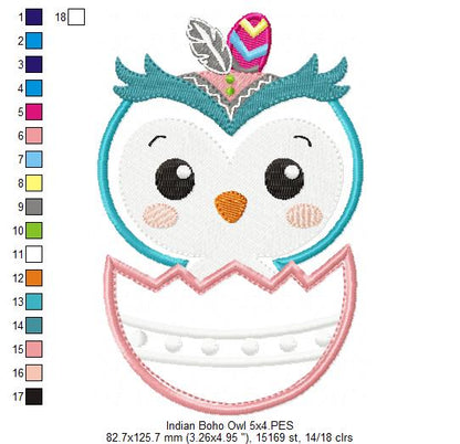 Indian Boho Owl - Applique - Machine Embroidery Design