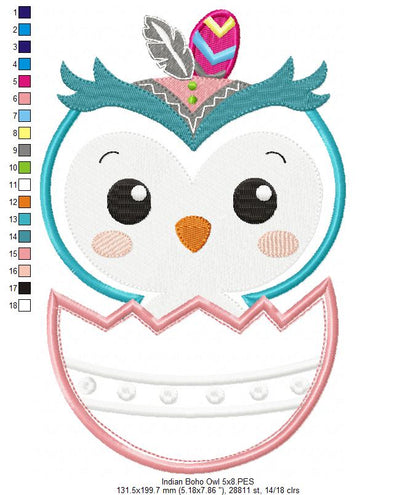 Indian Boho Owl - Applique - Machine Embroidery Design