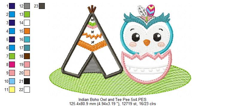 Indian Boho Owl - Applique - Set of 2 designs