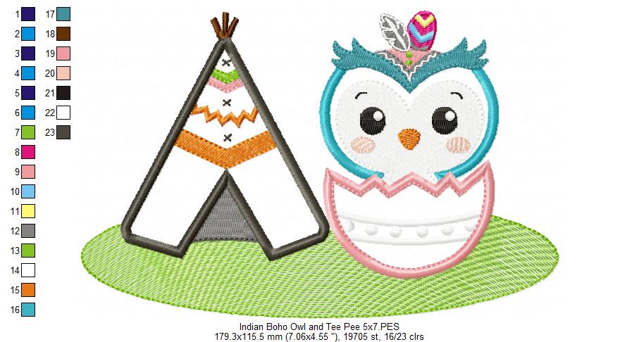 Indian Boho Owl - Applique - Set of 2 designs