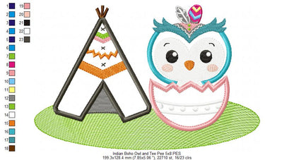 Indian Boho Owl and Tee Pee - Applique