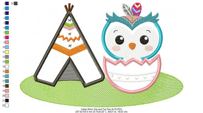 Indian Boho Owl - Applique - Set of 2 designs