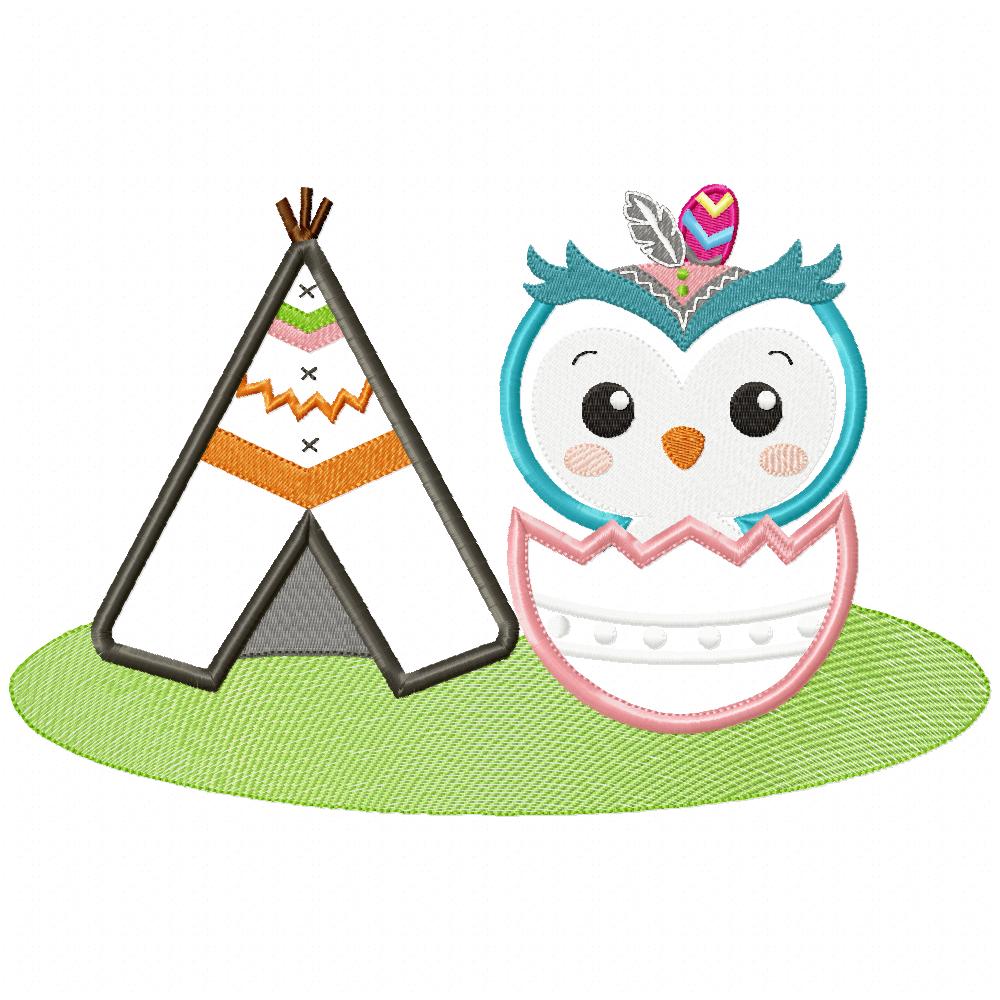 Indian Boho Owl - Applique - Set of 2 designs