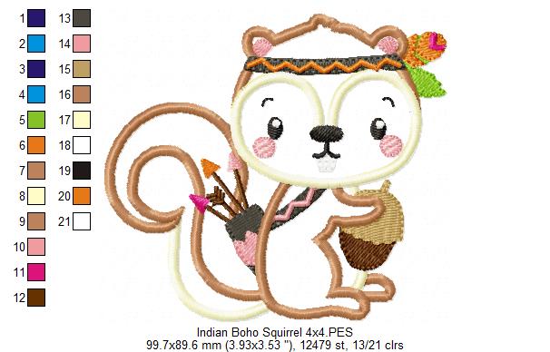 Indian Boho Squirrel - Applique - Set of 2 designs