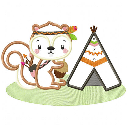 Boho Squirrel Teepee - Appliqué - Machine Embroidery Design