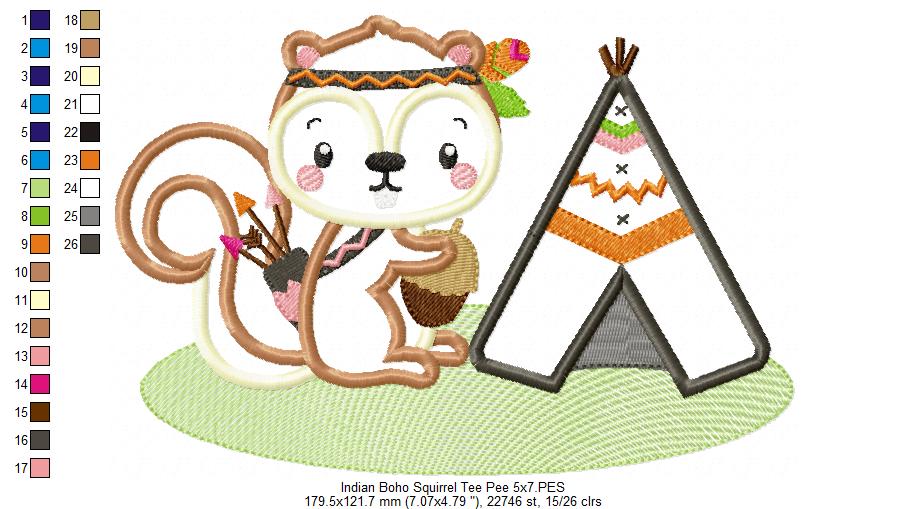 Boho Squirrel Teepee - Appliqué - Machine Embroidery Design
