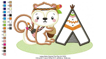 Boho Squirrel Teepee - Appliqué - Machine Embroidery Design