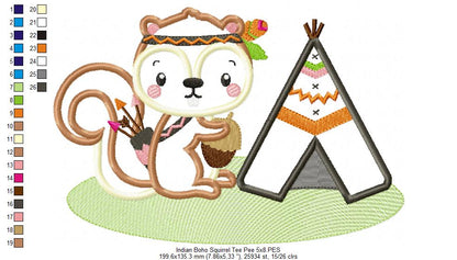 Boho Squirrel Teepee - Appliqué - Machine Embroidery Design