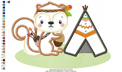 Boho Squirrel Teepee - Appliqué - Machine Embroidery Design