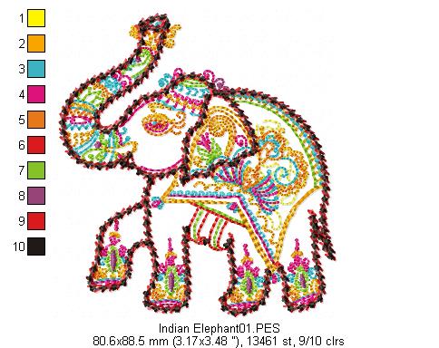 Indian Elephant - Redwork