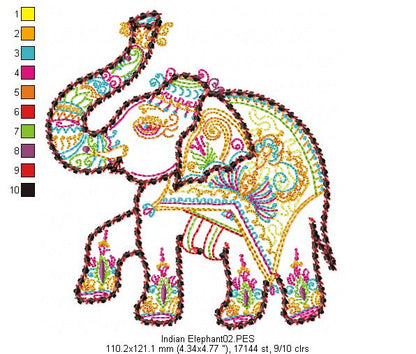 Indian Elephant - Redwork