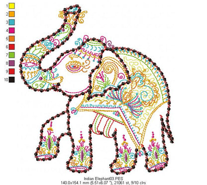 Indian Elephant - Redwork