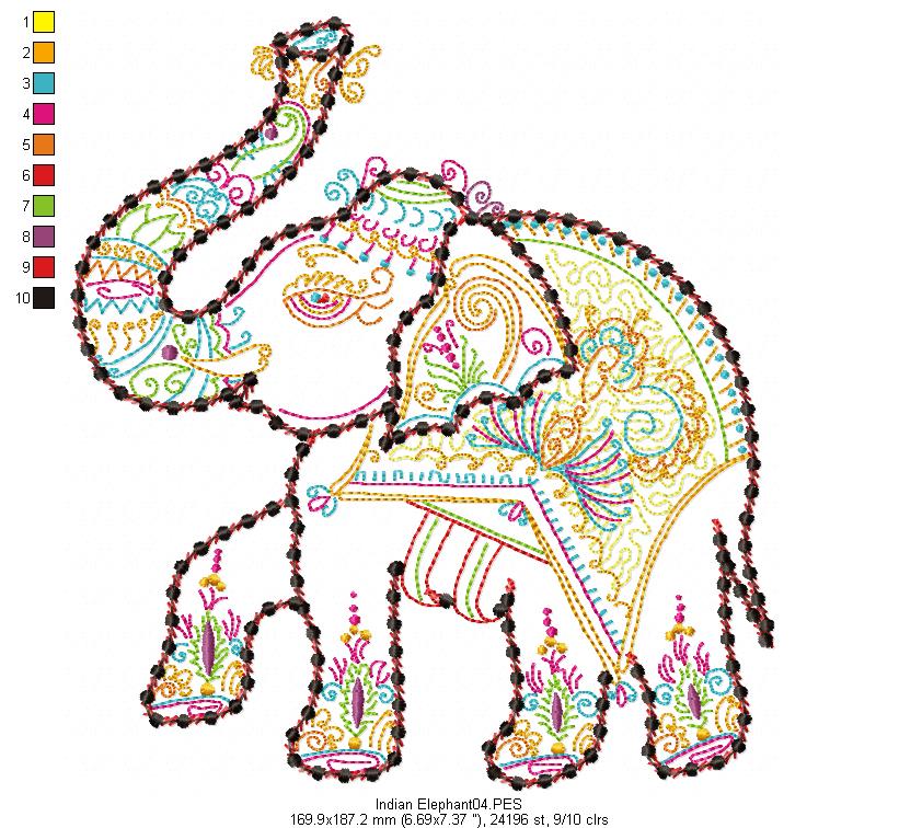 Indian Elephant - Redwork