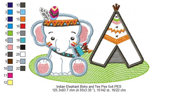 Indian Boho Elephant and Tee Pee - Applique