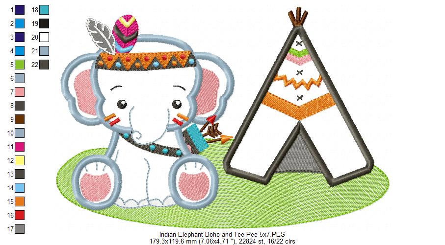 Indian Boho Elephant - Applique - Set of 2 designs