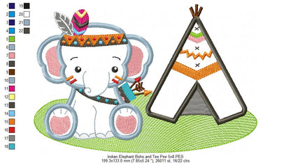 Boho Elephant and Tee Pee - Applique Embroidery
