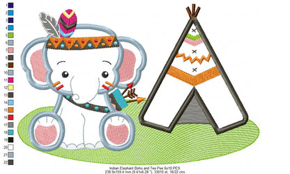 Boho Elephant and Tee Pee - Applique Embroidery