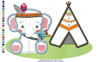 Indian Boho Elephant - Applique - Set of 2 designs