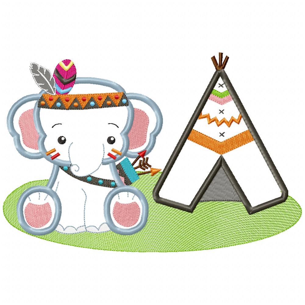 Boho Elephant and Tee Pee - Applique Embroidery