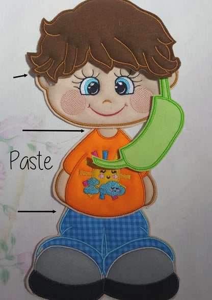 Boy and Girl with Face Mask Ornament - ITH Project - Machine Embroidery Design