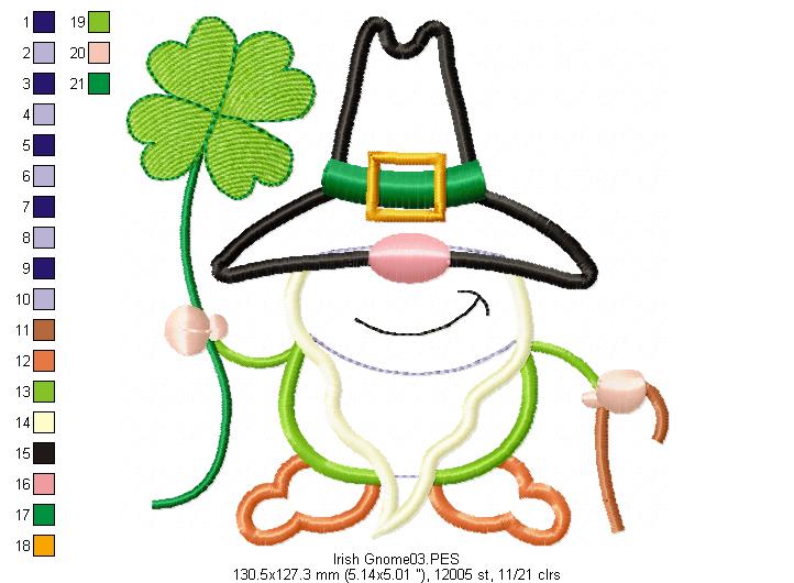 Saint Patrick's Day Gnomes  - Applique - Pack with 5 designs