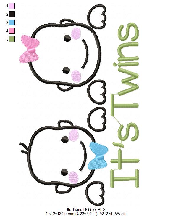 It's Twins Girl and Boy - Fill Stitich - Machine Embroidery Design