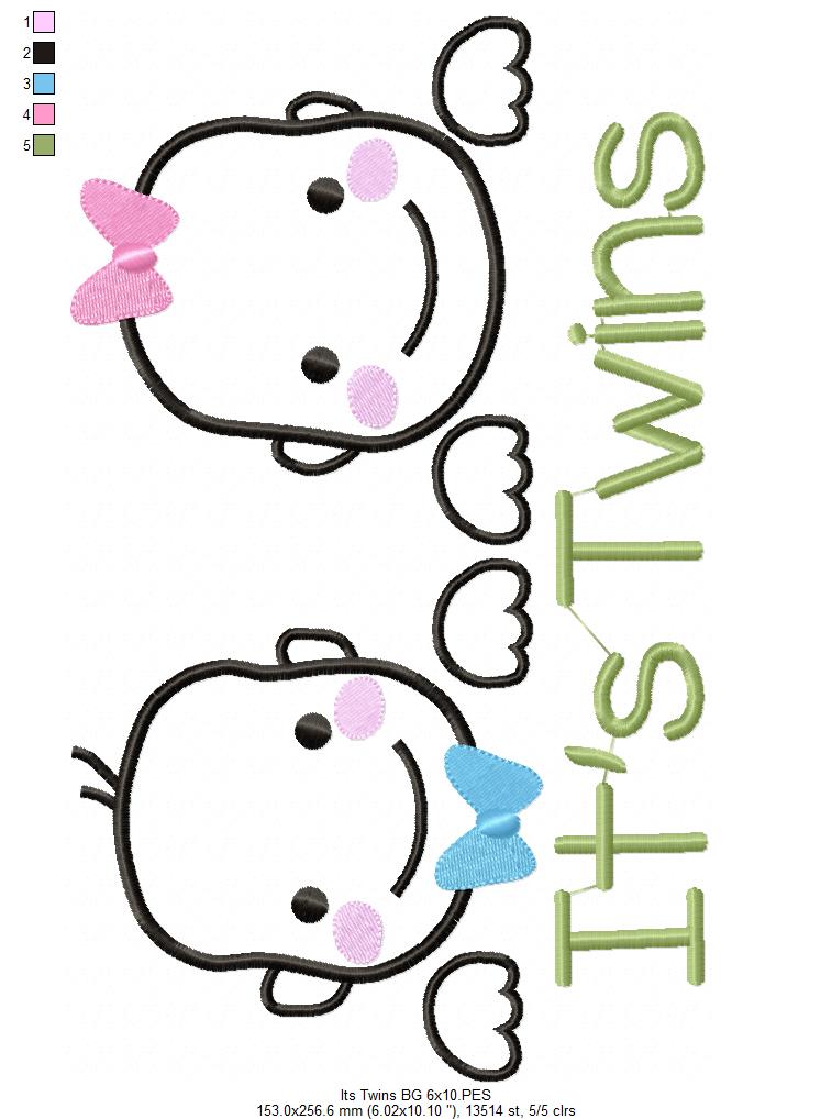 It's Twins Girl and Boy - Fill Stitich - Machine Embroidery Design