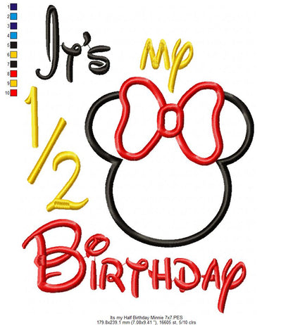 Mouse Ears Girl It's my 1/2 Birthday - Applique