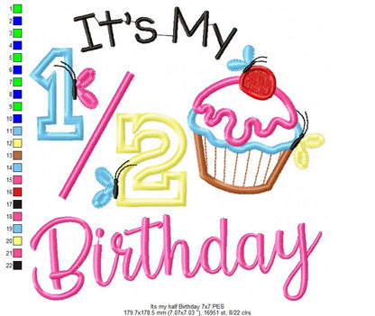 It’s My Half Birthday Cupcake – Applique Stitch – Machine Embroidery Design