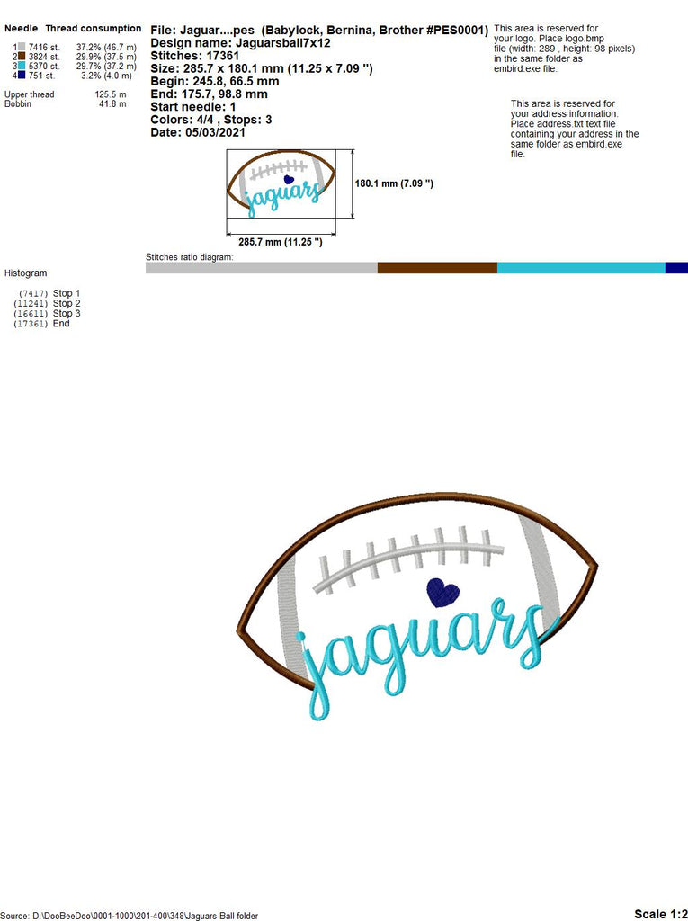 Football Jaguars Ball - Fill Stitch