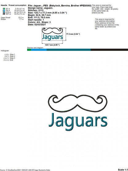 Jaguars Mustache – Appliqué – Machine Embroidery Design