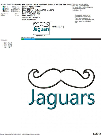 Jaguars Mustache – Appliqué – Machine Embroidery Design