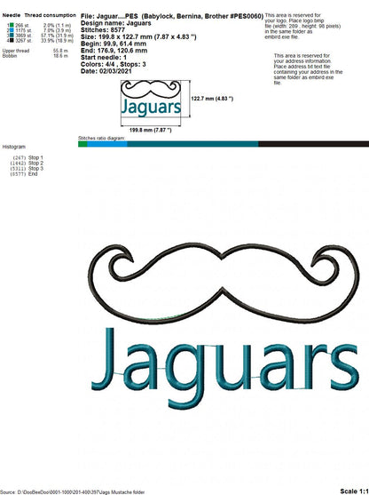 Jaguars Mustache – Appliqué – Machine Embroidery Design