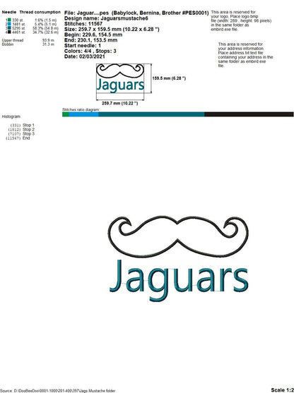 Jaguars Mustache – Appliqué – Machine Embroidery Design