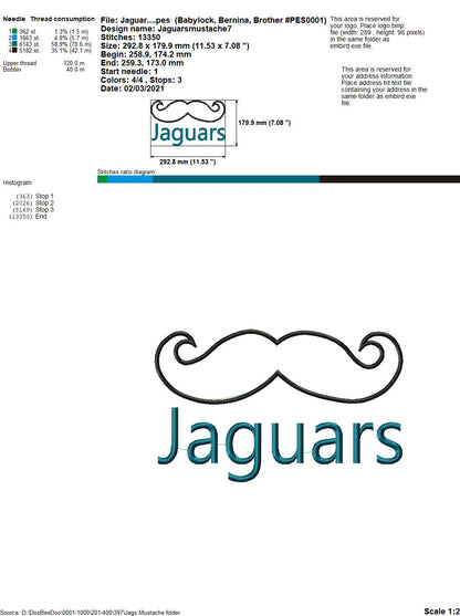 Jaguars Mustache – Appliqué – Machine Embroidery Design