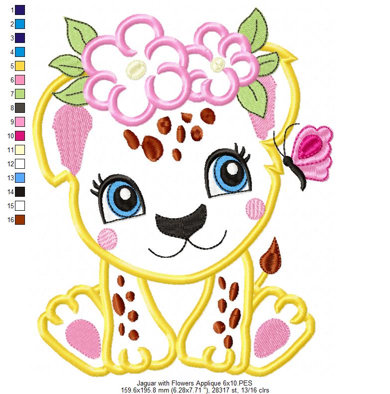 Jaguar Girl with Flowers - Applique