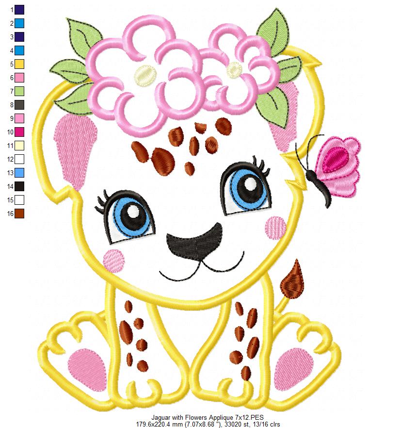 Jaguar Girl with Flowers - Applique